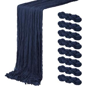 8 Pack Navy Blue Cheesecloth Table Runner 20 x 120 inch Gauze Table Runners 10 FT Long,Semi Sheer Boho Cheese Cloth Fabric Table Runner Bulk for Wedding,Party,Baby Shower,Bridal Shower Decoration