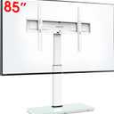 Universal TV Stand Table Top TV Mount Stand for 43 to 75 80 85 inch TVs, Tilting, 50 Degree Swivel, 8 Level Height Adjustable, Heavy Duty Tempered Glass Base, Holds up 132lbs, White