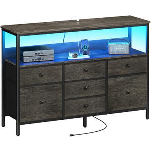 Yoobure LED TV Stand for Bedroom, 50 Inch Kids Dresser with Power Outlets, 7 Drawers Entertainment Center with Storage Shelf, TV Stands Dresser for Bedroom, Living Room, TV Console Entertainment Stand (Charcoal Gray)