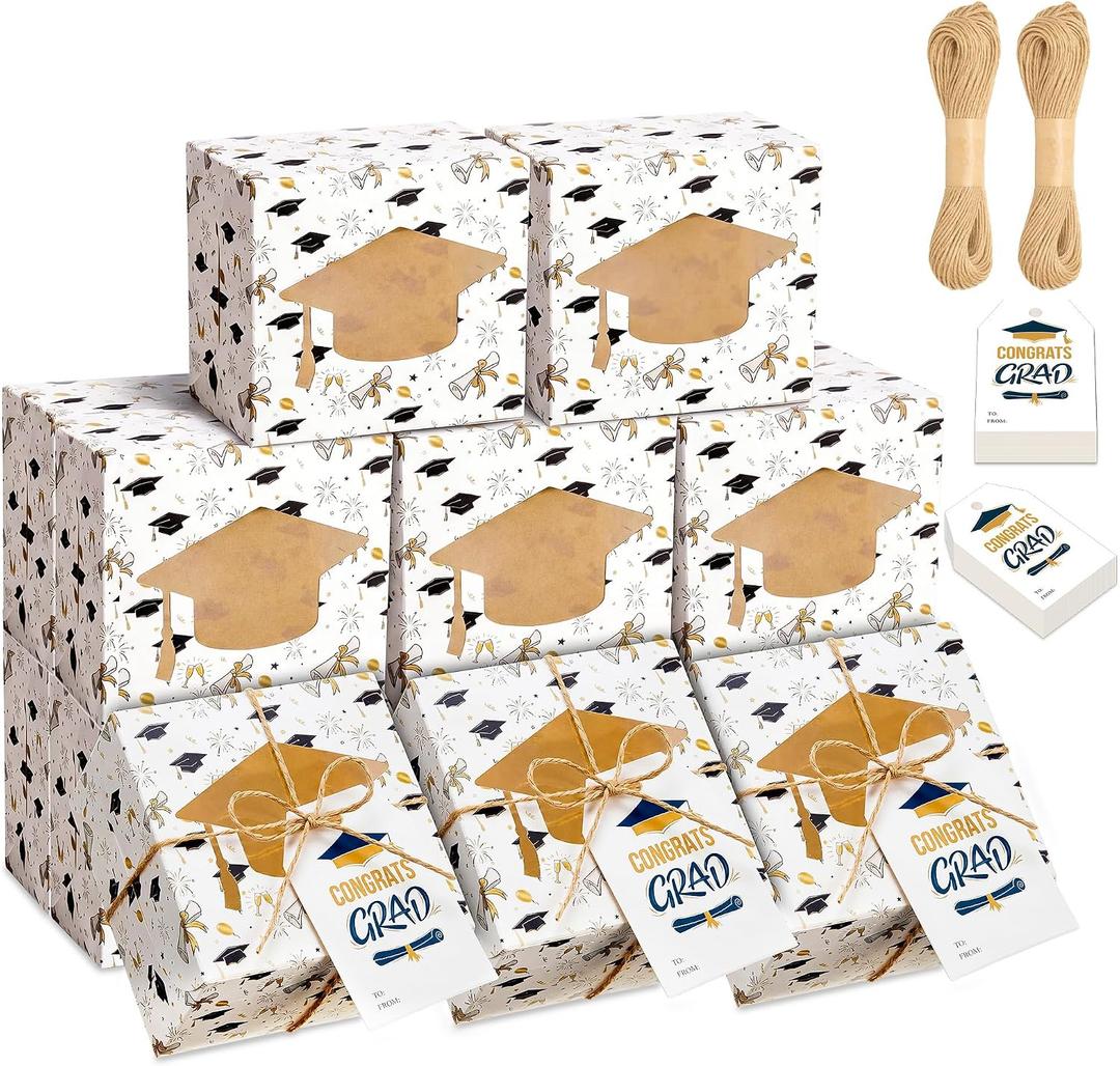 48 Sets Graduation Cookie Boxes with Window 4x4x2.5 Inches Grad Treat Boxes Black Gold Class of 2026 Gift Packaging for Bakery Cupcakes Candy Donut Cookies Dessert