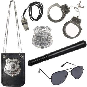 3 Otters 6PCS Police Toys, Pretend Role Play Toy Set with Police Accessories for Kids, Including Metal Toy Handcuffs Badge Baton Sunglasses Whistle