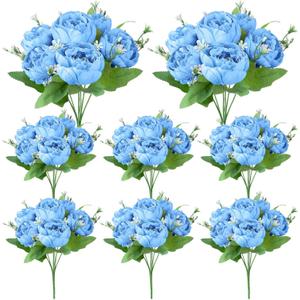 8 Pack Blue Peonies Artificial Flowers, Fake Silk Hydrangea Bouquet for Bridal Wedding Home Table Decor Reusable Dining Opening Ceremony Birthday Arrangement Faux Floral
