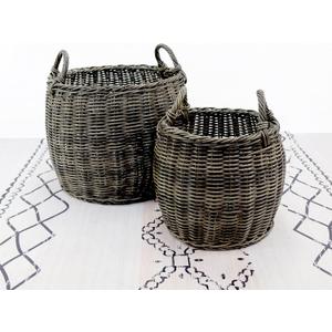 Set of 2 CATLEZA 13-inch and 16.5-inch Stackable Hand Woven Wicker Storage and Laundry Basket with Handles - Espresso