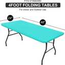 Rectangle Vinyl Table Cloth 24x48, Waterproof Elastic Fitted Tablecloth with Flannel Backing, Plastic Table Cover for Picnic, Camping, Outdoor, Aqua