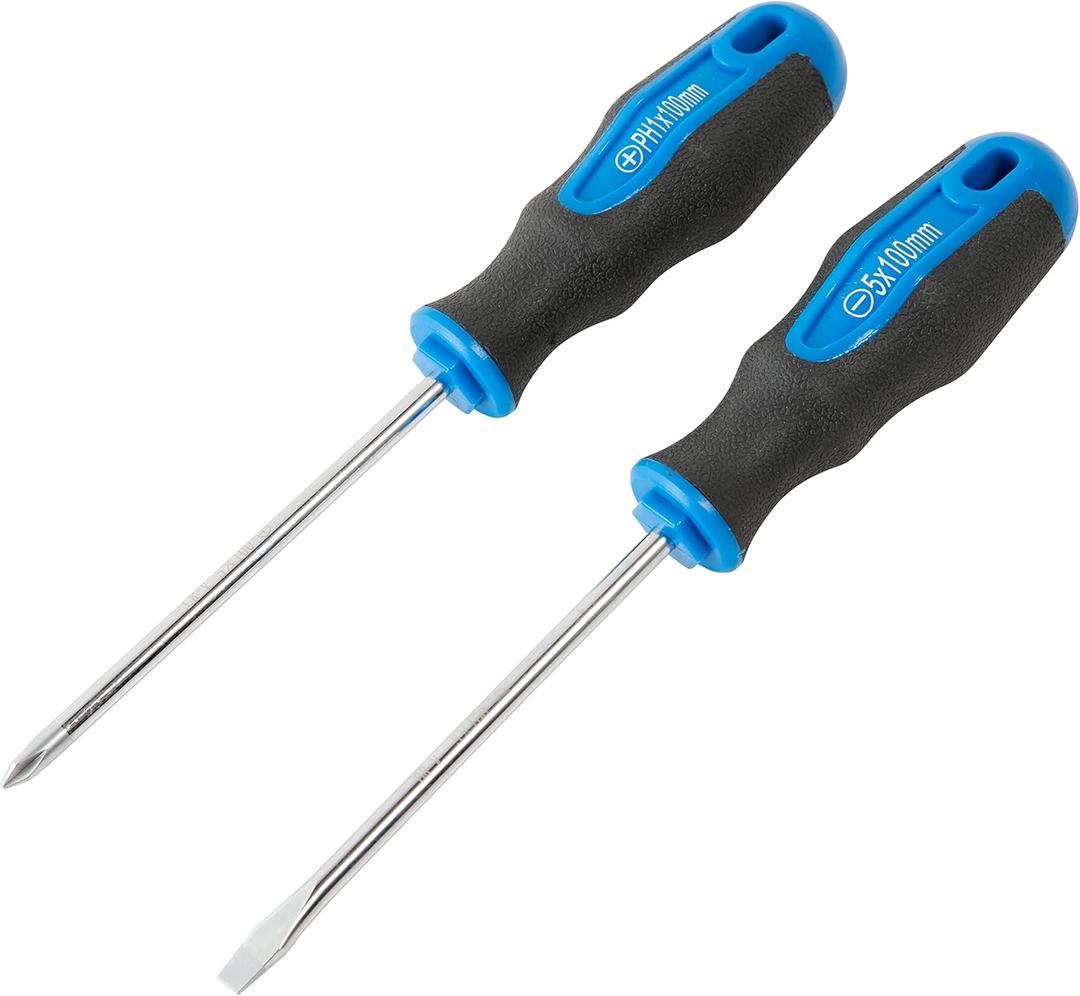ROTATION 2-Piece Magnetic Screwdrivers Set with Nichrome tip, 1 Phillips and 1 Slotted Tips, Professional Cushion Grip Screwdriver Set with High Torque, 5 * 100mm, PH1*100mm