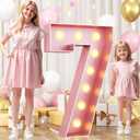 HILAVO Number 7 Light Up Number 4FT, Large Light Up Pink 7 Marquee Mosaic Decorations for Party, Big 4 Feet Tall DIY Frame Pre-Cut Foam Board Kit for Birthday Anniversary