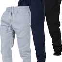 Ultra Performance 3 Pack Fleece Active Tech Joggers for Men, Mens Sweatpants with Zipper Pockets (Small, Heather Grey / Navy / Black)