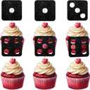 W Dice Cupcake Topper for Gambling Casino Theme Party Favors Decorations Cheer to Men Women Happy Birthday Party Decor Supplies set 18pcs Black Glitter