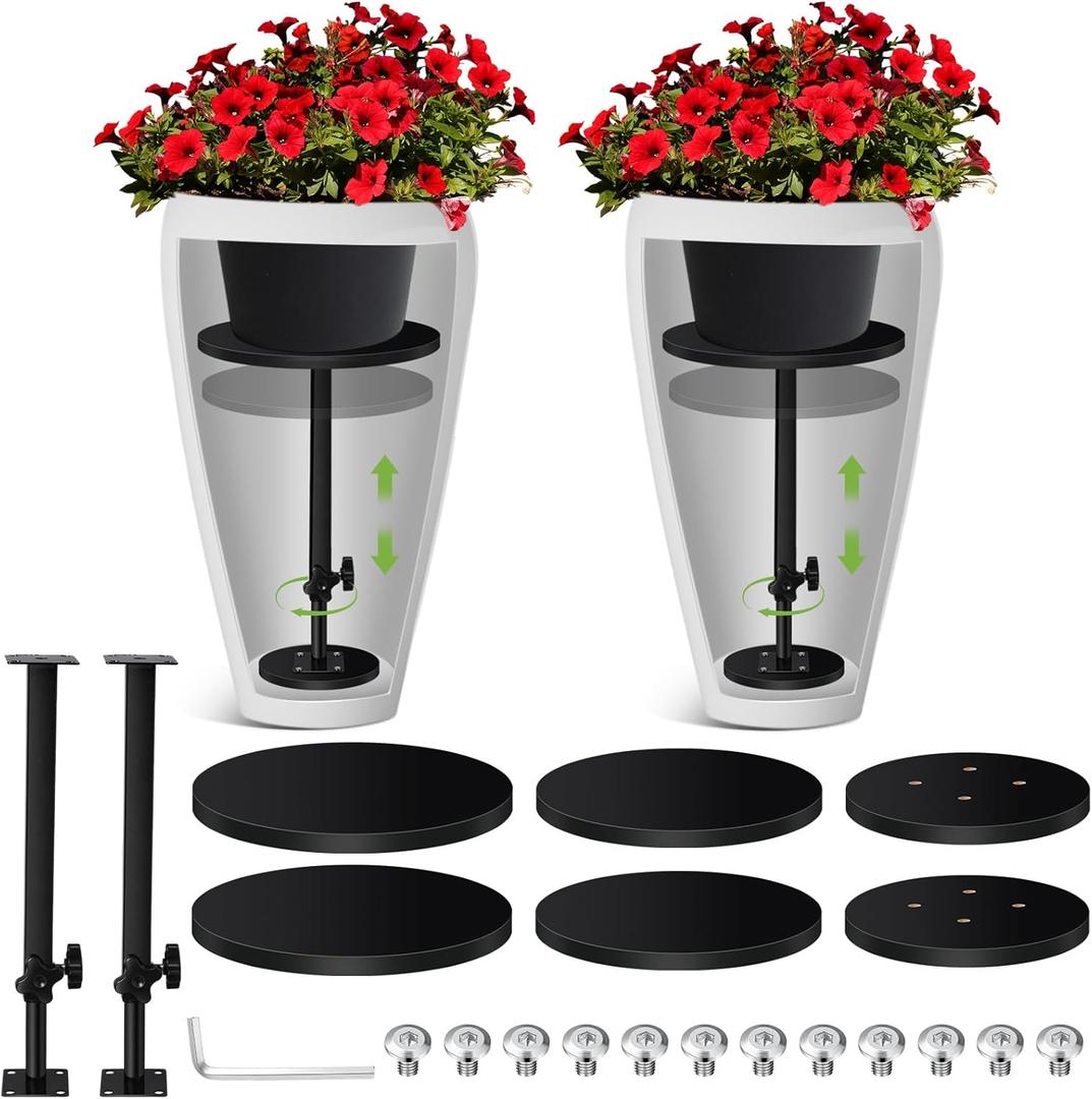 2 Pack Adjustable Height Planter Inserts for Large Pots, Iron Rise Plant Fillers Risers, Metal Planter Lift Insert for Square Round Taper Pots(6" 8" 10" Base or Top)(12-22'')