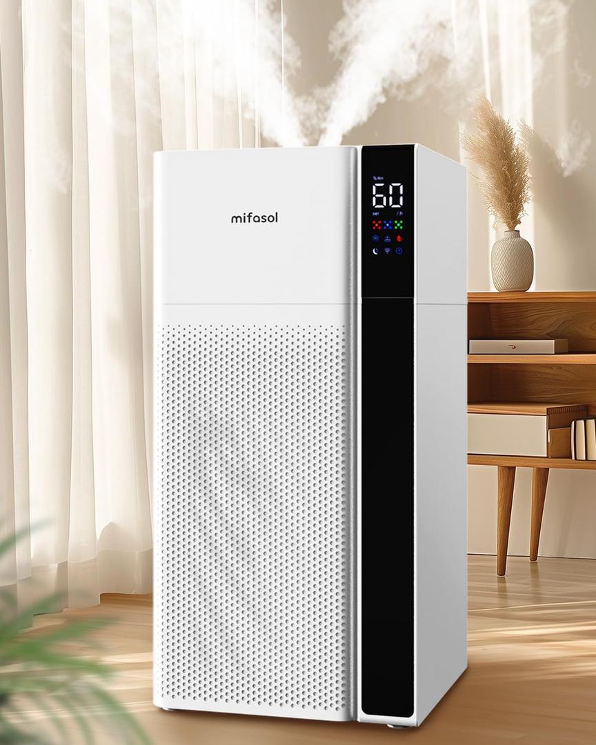 Humidifier Large Room for Home, 5.3Gal/20L Warm and Cool Mist Whole House Humidifiers, Quickly & Evenly Humidify Larger Areas, Top Fill, Dual Mist Nozzles and Atomizers, Office Plants, White