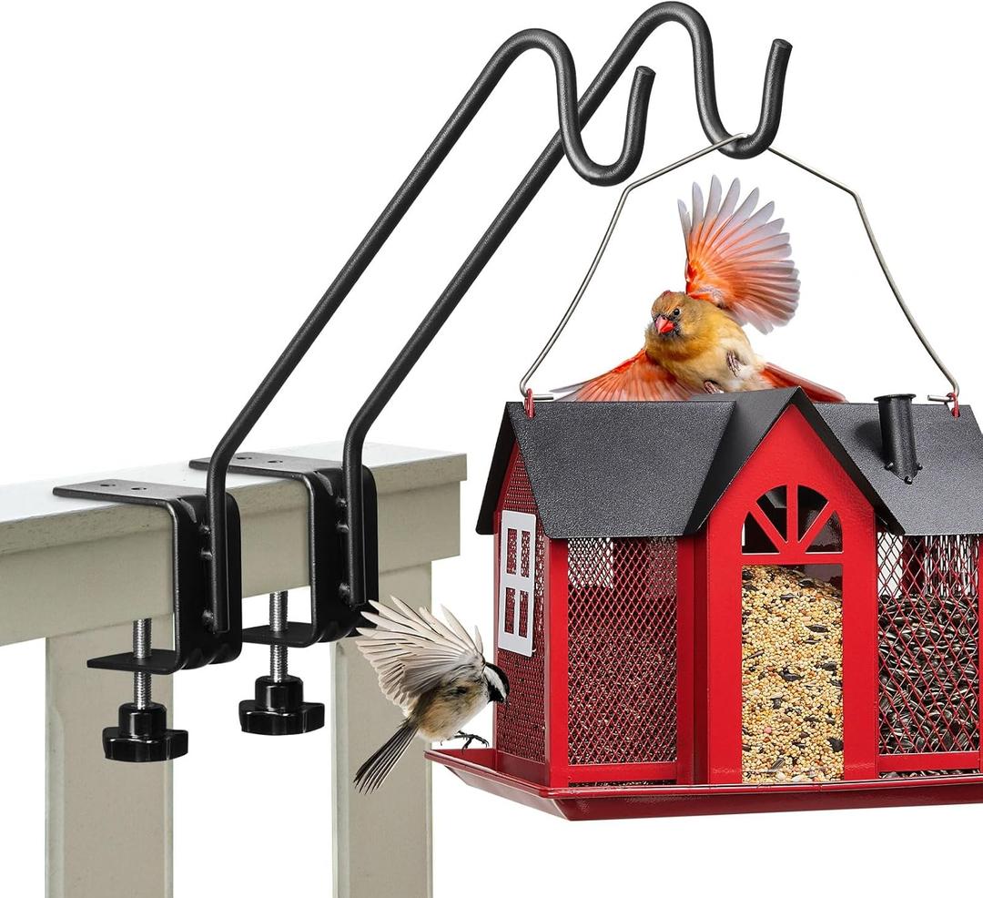 Kingsyard 2 Pack Middium Heavy Duty Deck Hook - 10 inch Metal Deck Railing Hooks for Hanging Bird Feeders, Planters, Suet Baskets, Lanterns, Wind Chimes (10" Clamp Mounted)