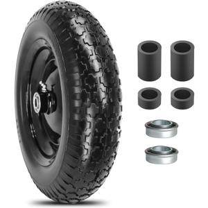 14.5D x 3.2W Flat-free Solid Tire and Wheel with 3/4 & 5/8 Bearing 3" -6" Centered Hub for Yard Cart Garden Wagon
