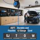 SURAIELEC 12 Gauge Retractable Extension Cord Reel, 45 FT 12 AWG/3C SJTOW Heavy Duty Power Cord, 3 Outlets Triple Tap, 15 AMP Circuit Breaker, Ceiling/Wall Mount, ETL Listed