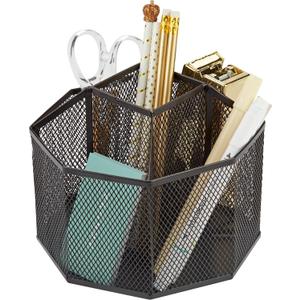 Annova Mesh Desk Organizer Rotate with 5 Compartments Spinning Tidy Candy/Pen Holder Office, Art Supply, Storage, Classroom, Home (Black)
