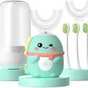 JIANLEJIA Kids Electric Toothbrush U Shaped Toddler Auto Sonic Toothbrushes with 5 Brush Head,Cartoon Dinosaur Ultrasonic Toothbrushes for Children 2-12 Years,360° Full Mouth Cleaning Automatic