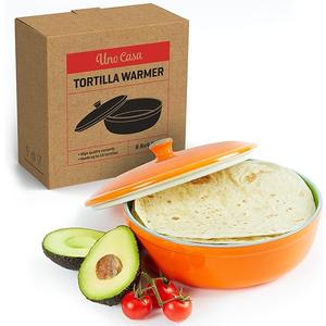 Uno Casa Ceramic Tortilla Warmer and Server - Tortillas For A Party, Fiesta At Home - Suitable As A Pancake and Chips Keeper - Safe For Use in Microwave, Oven - Measures At 8.5 Inches
