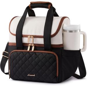 LOVEVOOK Insulated Lunch Bag for Women,Large Double Deck Adult Lunch Box,Teacher Lunch Tote Bag with Cup Holder,Leakproof Cooler Bag with Adjustable Shoulder Strap for Work Picnic Beach,Larger 15L