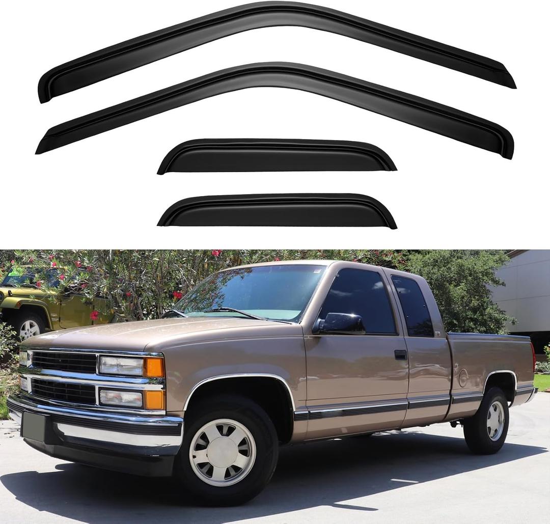 Window Visors Rain Guards for 1988-1999 Chevy/GMC C1500/ C2500/C3500/ K1500/ K2500/ K3500 Extended Cab, Out-Channel Window Vent Wind Deflectors Visors Shades
