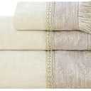 Loom and Mill Luxury Cotton Bath Towel Set 3 Piece-1 Bath Towel 1 Hand Towel 1 Wash Cloth, Ultra Soft Decorative Towel Sets High Absorbent for Bathroom, Elegant Jacquard Design(Ivory-Beige Sliver)