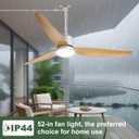 Outdoor Ceiling Fan with Light: 52" Hanging Fan for Gazebo Waterproof - Plug In Outdoor Fans for Patio Porch Pergola with APP Remote Control Reversible DC Motor