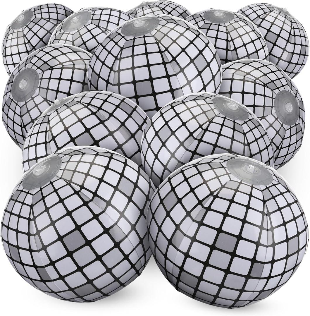 12 Pack Disco Beach Ball Inflatable 7.87" Shiny Disco Design Beach Balls for Swimming Pool Summer Games Kpop Birthday Party Supplies and Decorations