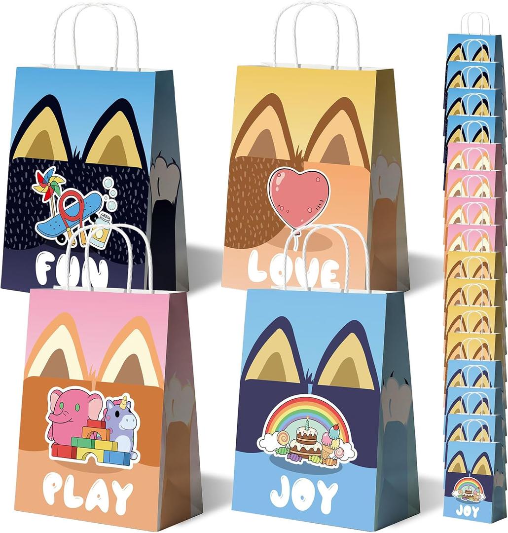 TimEmbrace Blue Puppy Goodie Bags, 16 Count Small Party Favor Bags and Gift Bags for Kids Birthday, Holiday Events and Treats, Eco-Friendly Reusable Paper, 8.27 x 5.9 x 3.2 Inches