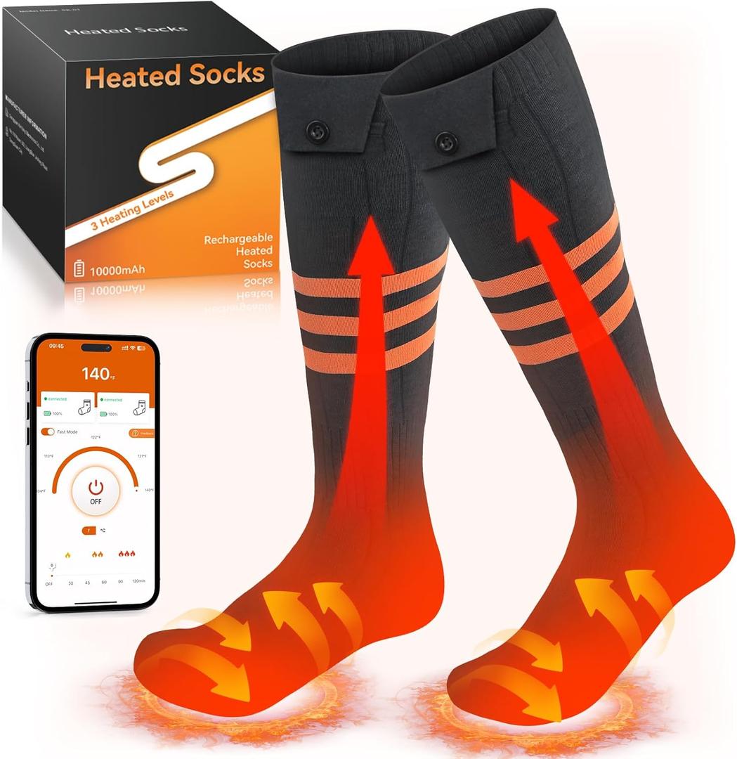 WELUK Heated Socks for Men Women with APP Control, Upgraded Rechargeable Electric Heated Socks Up to 10 Hours, Washable Winter Foot Warmer Socks for Outdoor Camping Skiing Hunting Hiking (Fit Women 9-14 / Men 10-15 (Shoe Size), Black)