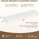 60 inch Long White Floating Shelves Set of 1 | Solid Wood Large Wall Shelves with Invisible Brackets for Living Room, Bedroom, Bathroom, Kitchen, Laundry Room (White, 60 Inch), 60"L x 6.7"D, Set of 1