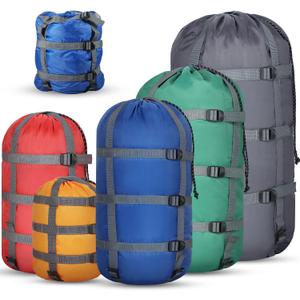 5 Pack Compression Stuff Sack 5 Assorted Size Sleeping Bag Stuff Sack Ultralight Sleeping Bag Cover Space Saving Gear for Travel Outdoor Camping Hiking Backpacking, Small