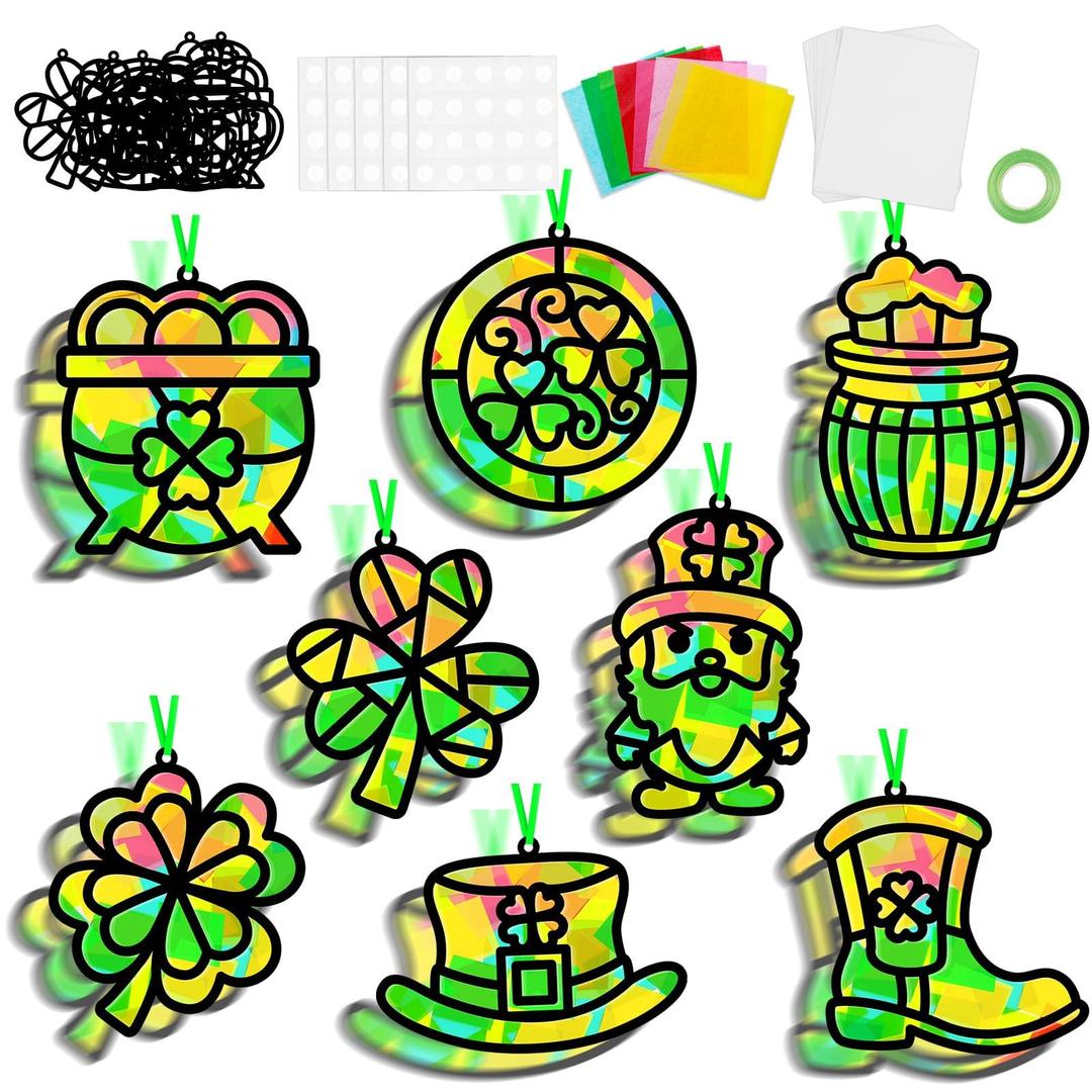 32 Sets Spring Suncatchers Craft Kit Flower Pot DIY Window Art Sun Catchers Stained Glass Ornament Colorful Plant Paper Crafts Home School Classroom Decorations Creative Project Activity Game