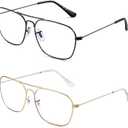 JM 2-Pack Aviator Reading Glasses Women Metal Frame Blue Light Blocking Computer Readers