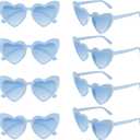 Morcheiong 8 Pcs Heart Shaped Sunglasses Bulk Vintage Heart Glasses Bachelorette Party Favors for Women Wedding Bridal (Blue)