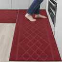 BEQHAUSE Kitchen Rugs Sets of 2 Washable Soft Kitchen Mats for Floor Non-Slip Kitchen Runner Rugs Absorbent Kitchen Floor Mats for Area Rugs, Sink, Hallway, Laundry 24”x35”+24”x60”,Burgundy Red
