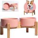 Elevated Ceramic Dog Bowl Set - Raised Dog Bowls with Non-Slip Bamboo Stand - Dog Food and Water Bowl Set - Double Dog Feeding Bowls - Suitable for Small and Medium Dogs - 28.74 OZ - 3.6 CUPS - 850 ML