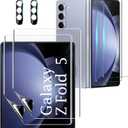 [2Set 6PCS] Screen Protector Compatible with Galaxy Z Fold 5 5G, 2 Inner TPU Films + 2 Outer Tempered Glass + 2 Camera Lens Protectors, High Clarity, Anti-Shatter