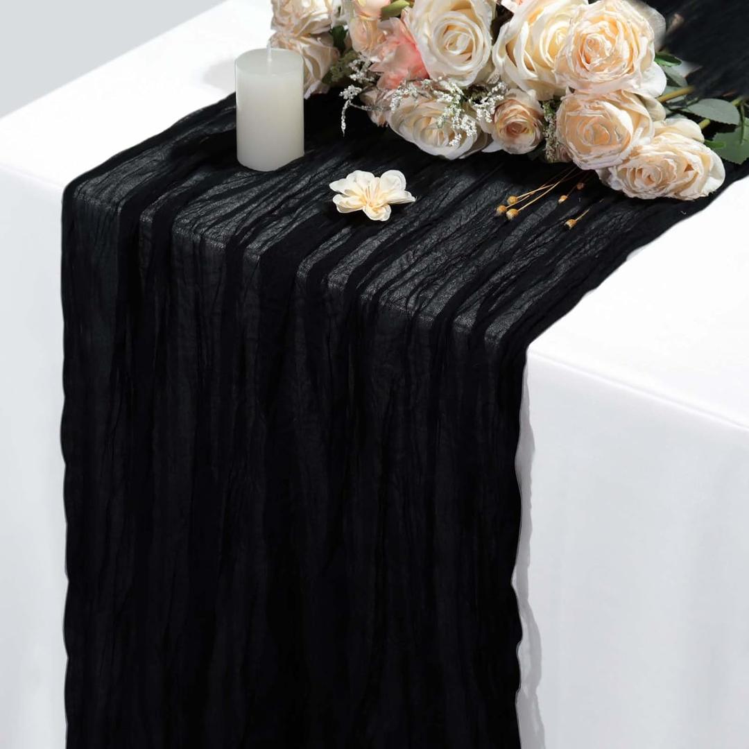 Table Runner Cheesecloth Mothers Day 10FT Boho Rustic Farmhouse Gauze for Spring Decor Cheese Cloth for Wedding Baby Shower Bridal Birthday Party Home Decorations (Black, 5 Pack)
