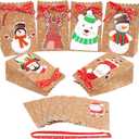 FINGOOO 24 Christmas Kraft Gift Bags,Mini 5x3x7 Inch Holiday Treat Bags Xmas Paper Goody Bags with Ribbon for Christmas Party Supplies (6 Designs)