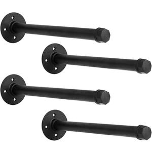 IAE Wall-Mounted Clothes Racks, Industrial Pipe Floating Shelf Brackets 12-Inch 4-Pack, Wall Clothing Rack,Black Iron Pipe Shelving Brackets for Shelves,Wall Rack for Clothes with Heavy-Duty 3/4" Iron