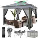 COBIZI 12x12 Pop Up Gazebos On Clearance - Upgrade Easy Up Metal Outdoor Gazebo Waterproof - Portable Gazebo with Mosquito Nettings, 4 Ropes 8 Stakes and Carry Bag for Patio Garden(Dark Gray)