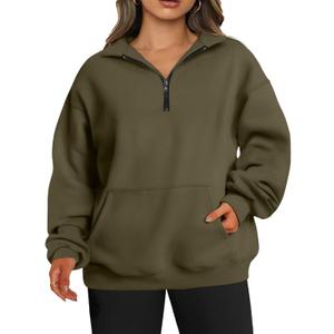 TAKEYAL Plus Size Sweatshirts for Women Pockets Half Zip Pullover Long Sleeve Oversized Drop Shoulder Y2K Clothes,3X