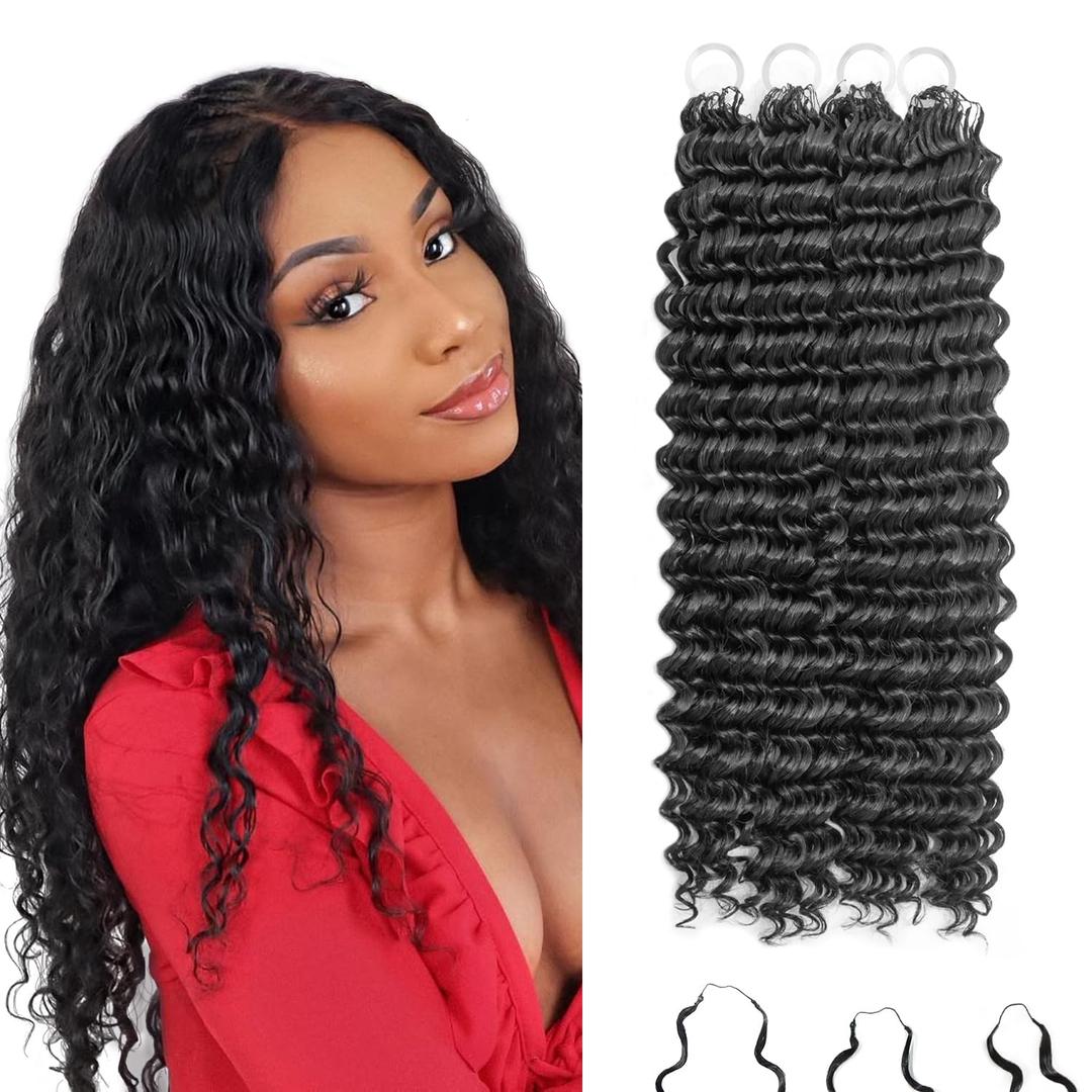 Deep Wave Feather Crochet Hair, 100 Strands Miracle Knots Hair Curly Crochet Hair for Black Women Pre-Separated Invisible Knotless, Feathered Crochet Hair Extensions (18 Inch 1B)