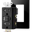 SURAIELEC 20 Amp GFCI Outlet with USB Ports, Self-Test GFCI Combination with USB-C & USB-A, Tamper-Resistant GFCI Electrical Outlet, GFCI Outlet with Screwless Wall Plate, ETL Listed,Black