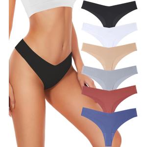 Hellopopgo Seamless Thongs For Women V-waisted No Show Thong Seamless Panties Breathable Comfortable Underwear Womens 6-Pack (Small, Multicolored-h1-6pack)