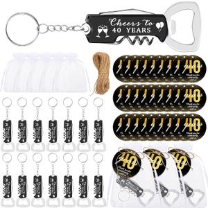 50 Sets 40th Birthday Party Favors for Guests Bottle Opener Keychains Bulk Thank You Cards with Organza Gift Bags for Birthday Anniversary Souvenirs, Cheers to 40 Years