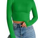 Trendy Queen Womens Long Sleeve Crop Tops Basic Slim Fitted Shirts Fashion 2025 Going Out Y2k Tops Teen Girl Clothes (Small, Green)