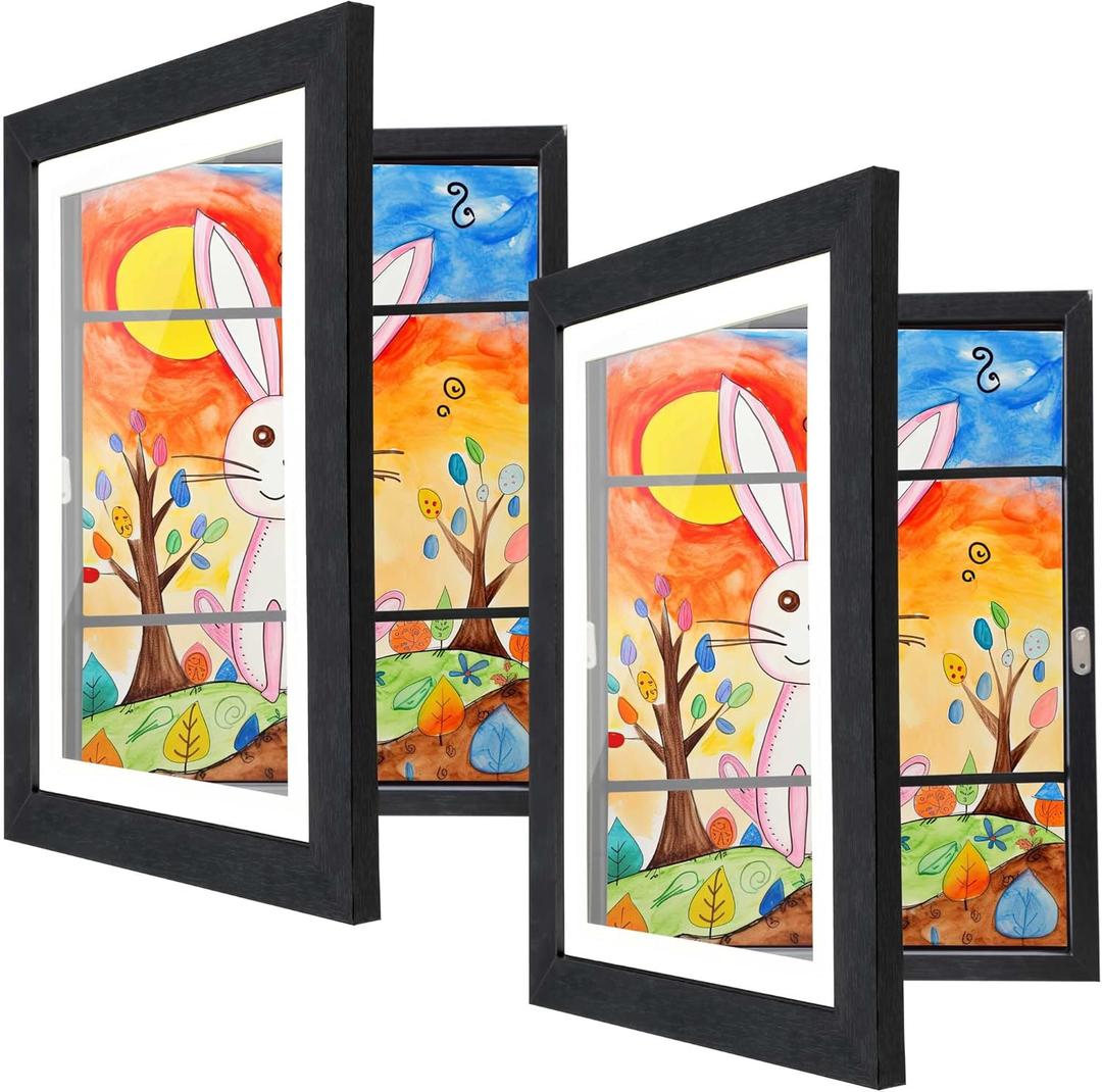 [2-Pack] Kids Artwork Frames, 8.5 x 11-In Frames, Front Opening, Home Decor, Up to 150 Pcs, Craft Storage, Hanging Wall Decor, Art (Black)
