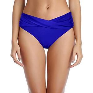 Tempt Me Women Twist Bikini Bottom Moderate High Cut Bathing Suit Bottoms Ruched Swimsuit Bottom, Blue, S