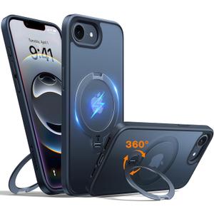 TORRAS 360 Spin for iPhone 16e Case 2025 with Stand, Fit for MagSafe, 4X Military-Grade Protective, Rotatable Kickstand Phone Case for iPhone 16e Case, Ring Holder Slim Cover, Matte Black 6.1''