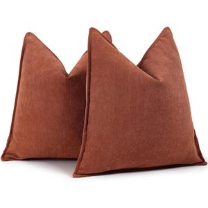 ZWJD Rust Throw Pillow Covers 20x20 Set of 2 Chenille Fall Pillow Covers with Elegant Design Soft and Luxurious Decorative Throw Pillows for Couch, Bed, and Home Decor
