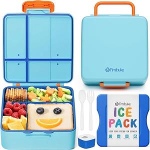 Fimibuke Chill Bento Box for Kids Adult, Leak Proof Toddler Lunch Box with Ice Pack Keep Food Cold, BPA Free 4 Compartment Lunch Container with Utensils for Girl Boy School, Microwave Dishwasher Safe
